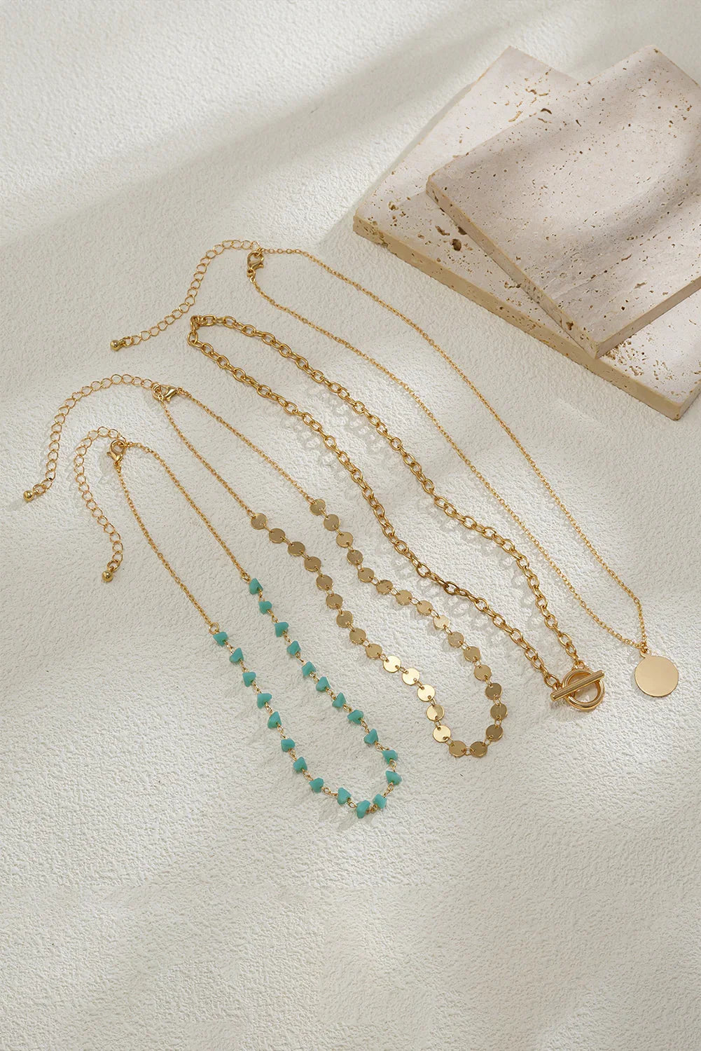 Gold Boho Circle Pendant Multi-Layered Necklace Set - minbolu -