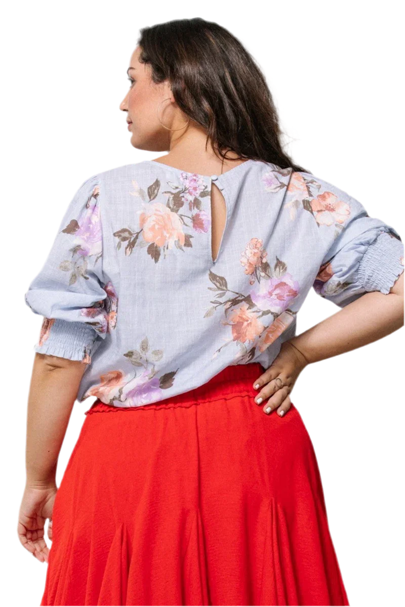 Floral Printed Woven Blouse - Spring Blue - minbolu -
