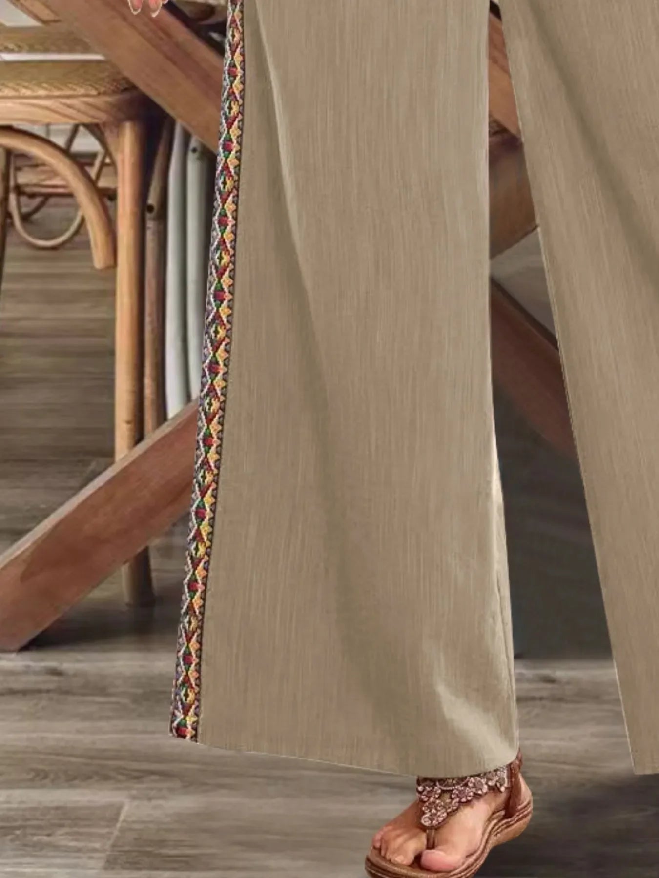 Bohemian Wide Leg Embroidered Side Stripe Pants - minbolu -