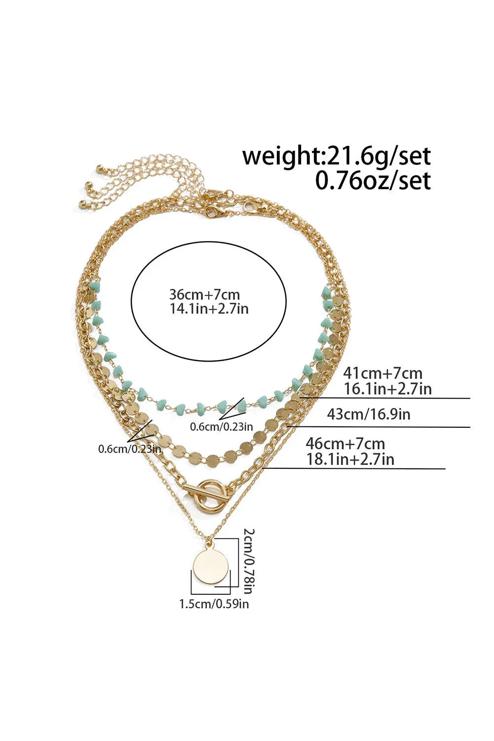 Gold Boho Circle Pendant Multi-Layered Necklace Set - minbolu -