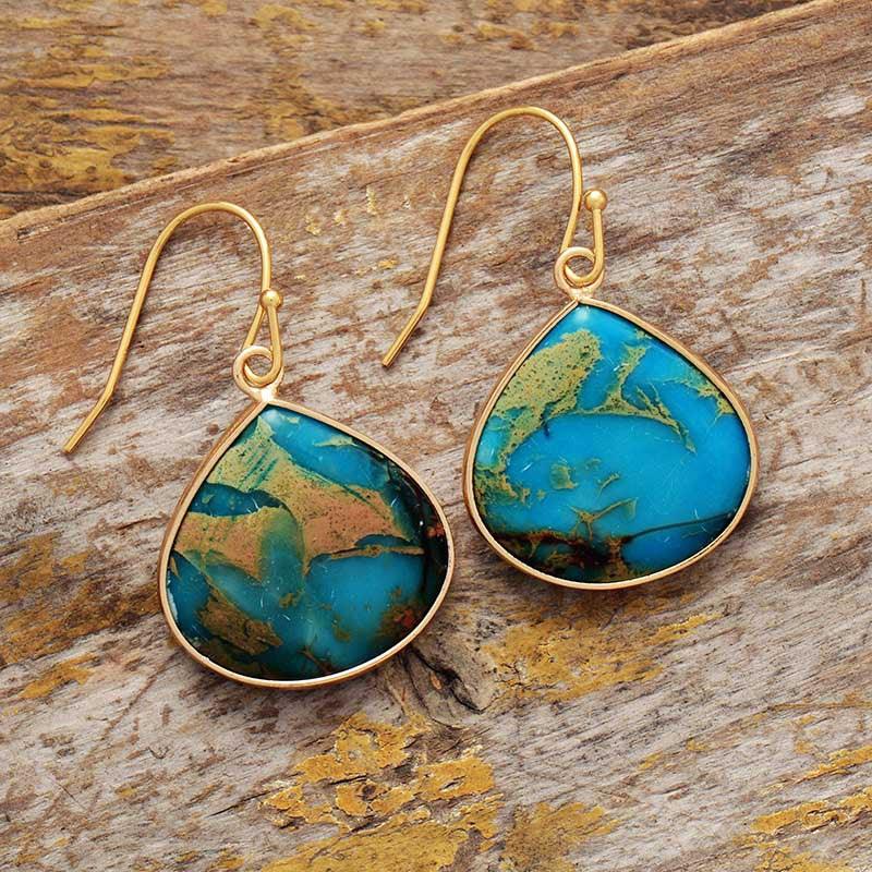 Elegant 18K Gold Natural Stone Earrings - minbolu -