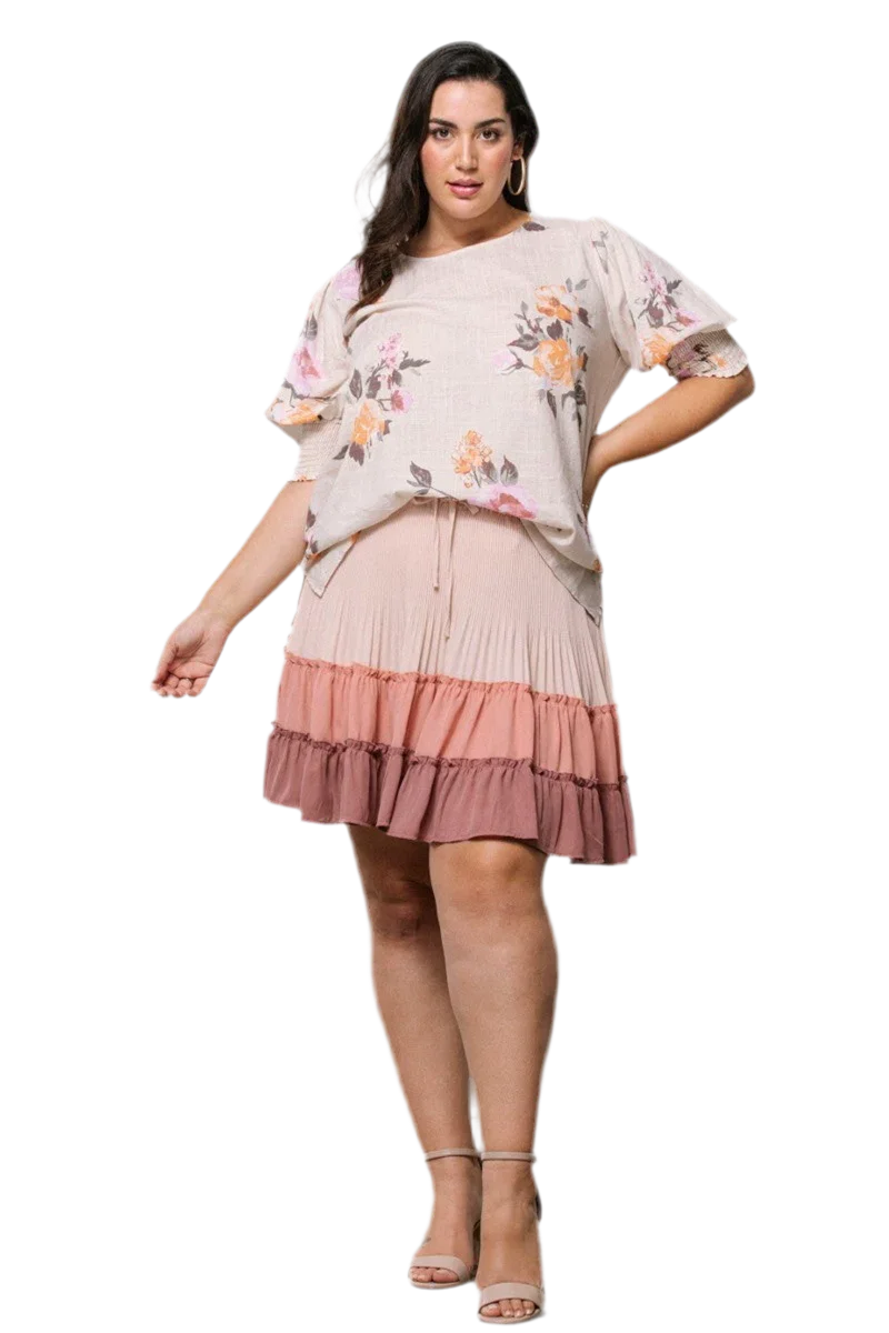 Floral Printed Woven Blouse in Oatmeal - minbolu -