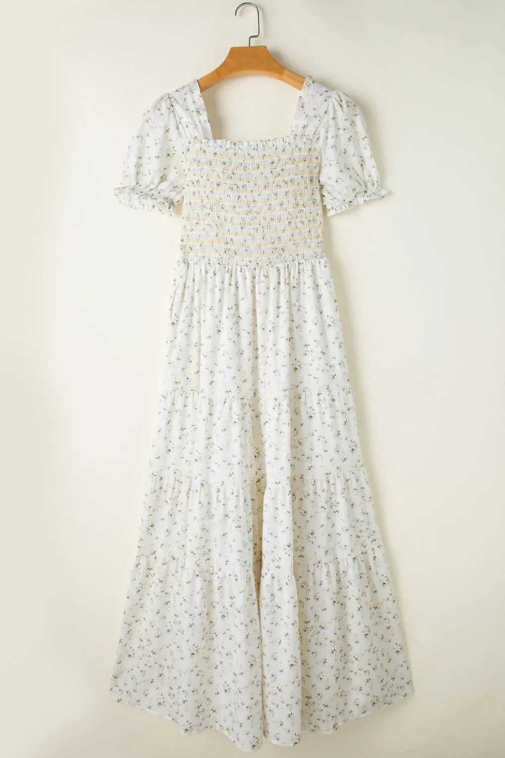 Floral Smocked Maxi Dress with Puff Sleeves - minbolu -