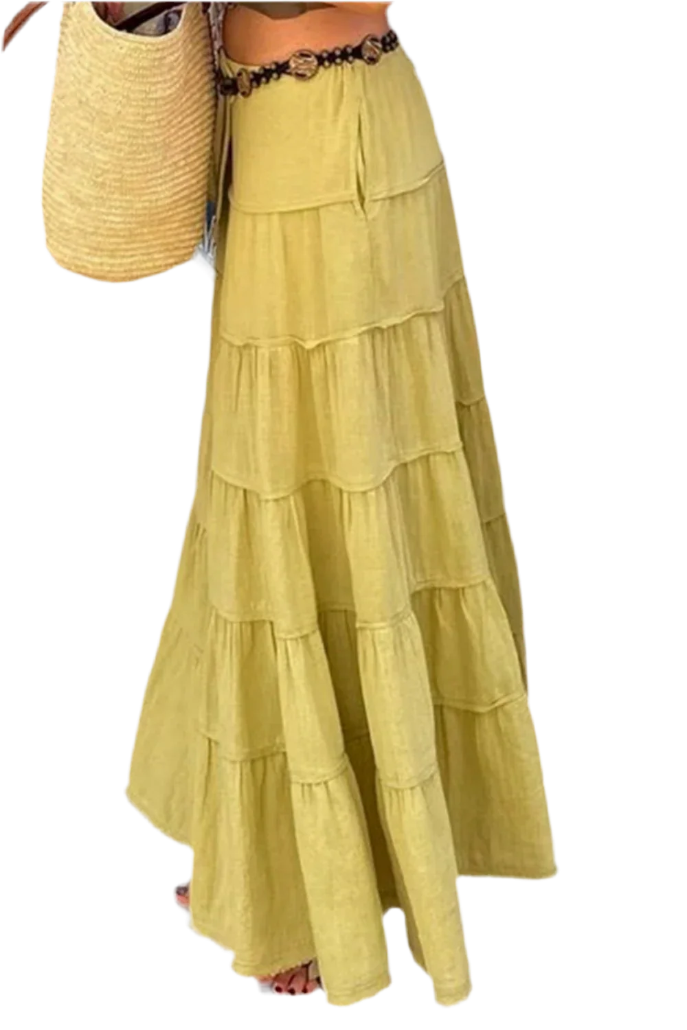 Boho Chic Tiered Maxi Skirt in Green - minbolu -