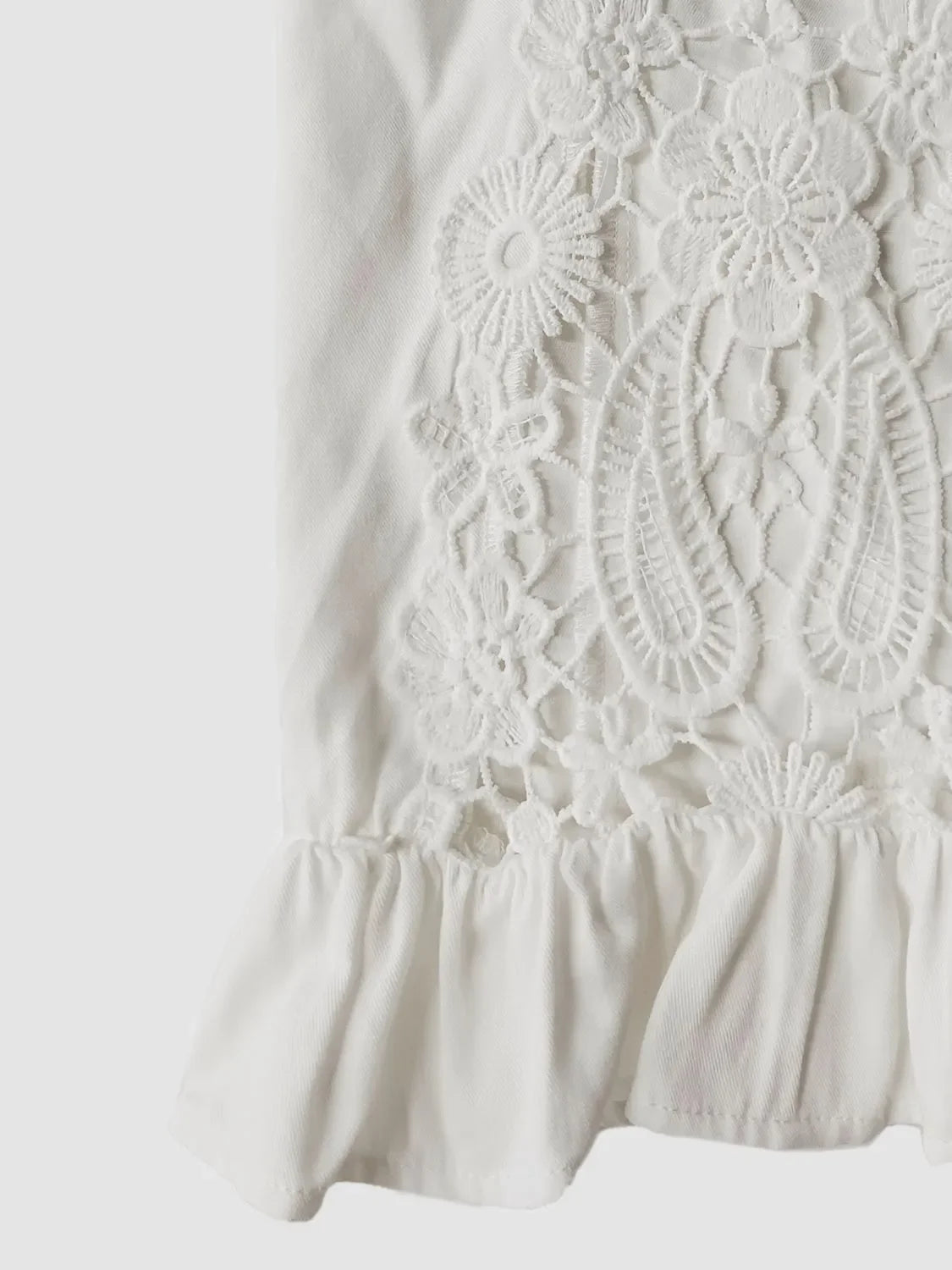 V-Neck Lace Flounce Sleeve Top - minbolu -
