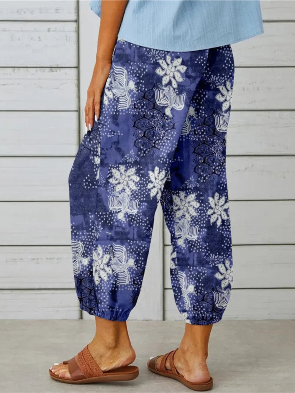 Printed Tied Cropped Pants - minbolu -