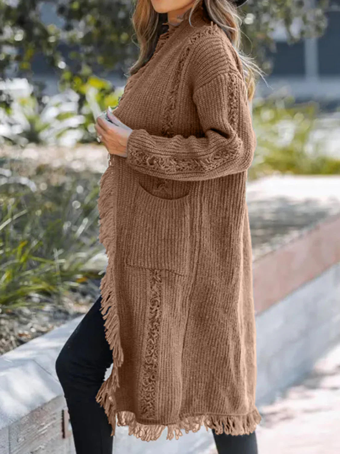 Fringe Open Front Cardigan - minbolu -