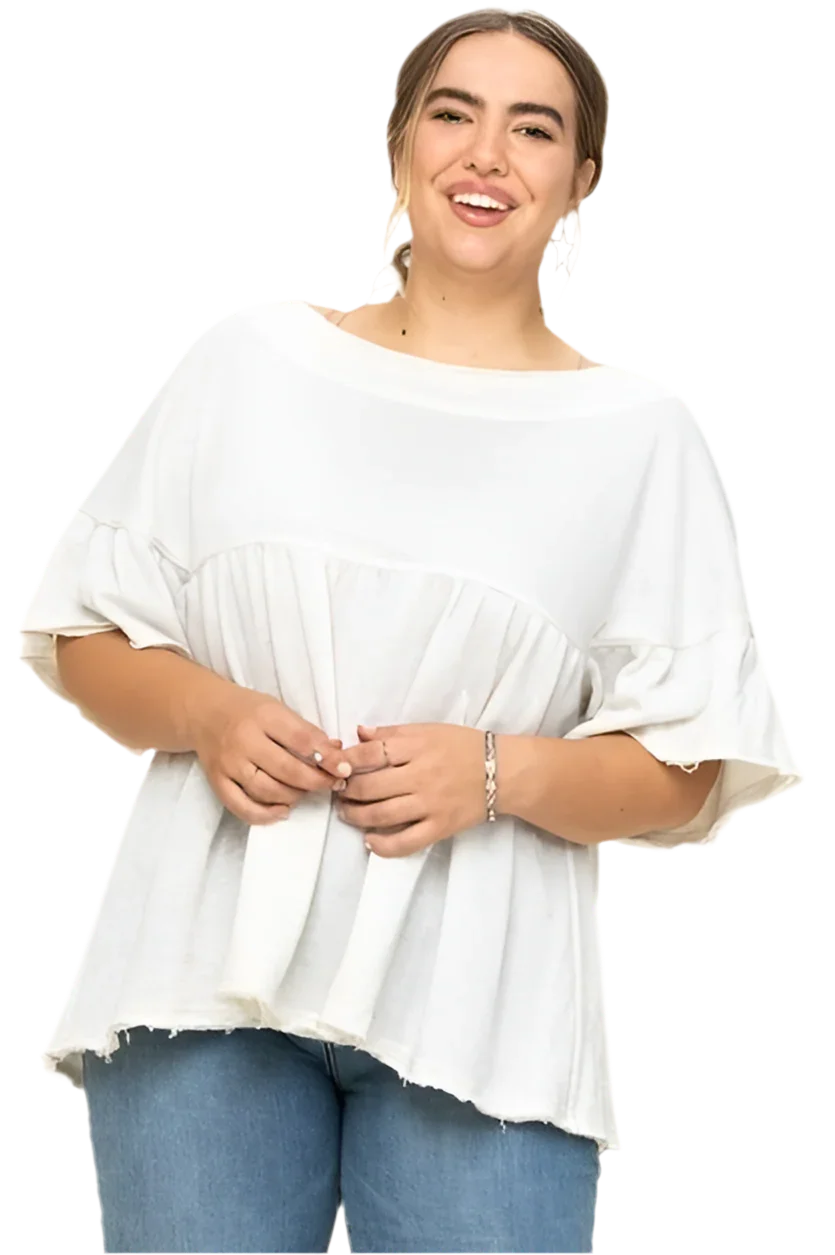 Solid French Pullover Lace Detail Top - minbolu -