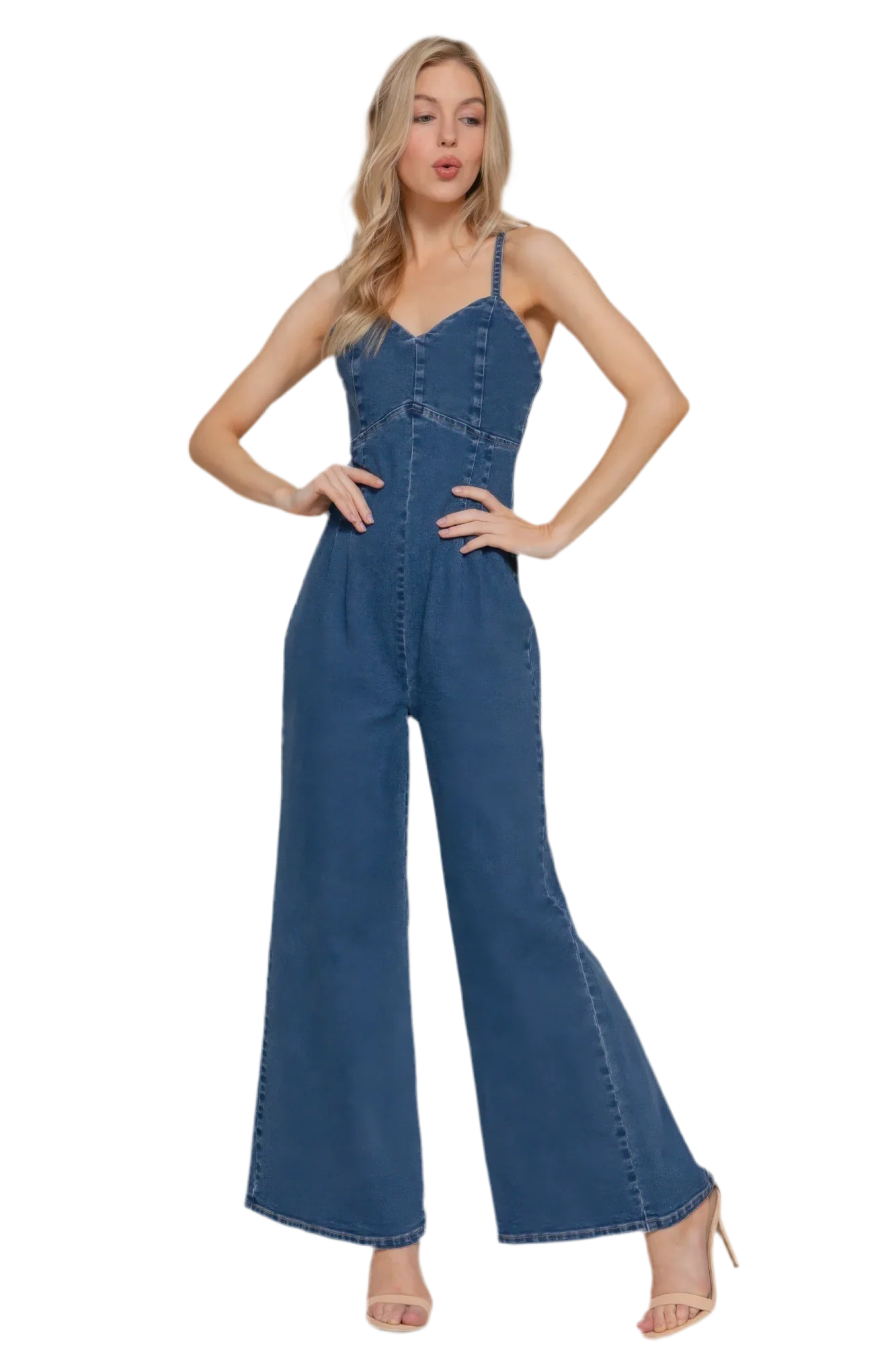 Deep Denim Cami Stretch Jumpsuit | Stylish & Comfortable - minbolu -