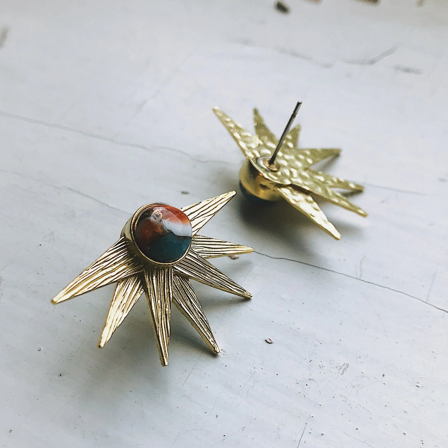 Sun Goddess Earrings with Copper Oyster Turquoise - minbolu -