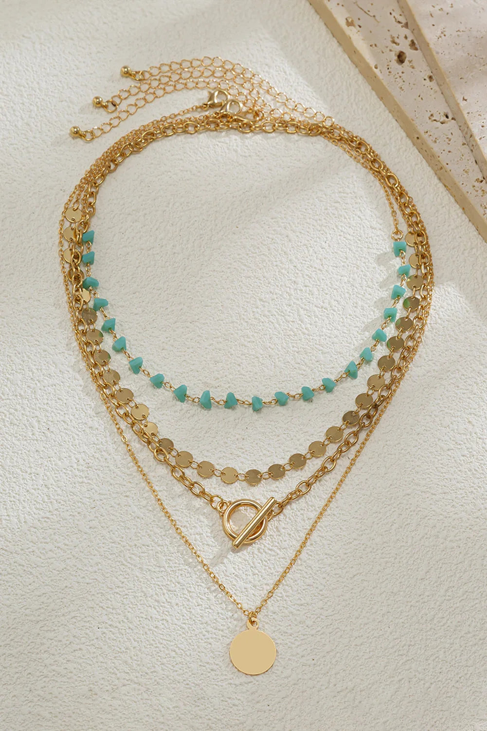 Gold Boho Circle Pendant Multi-Layered Necklace Set - minbolu -