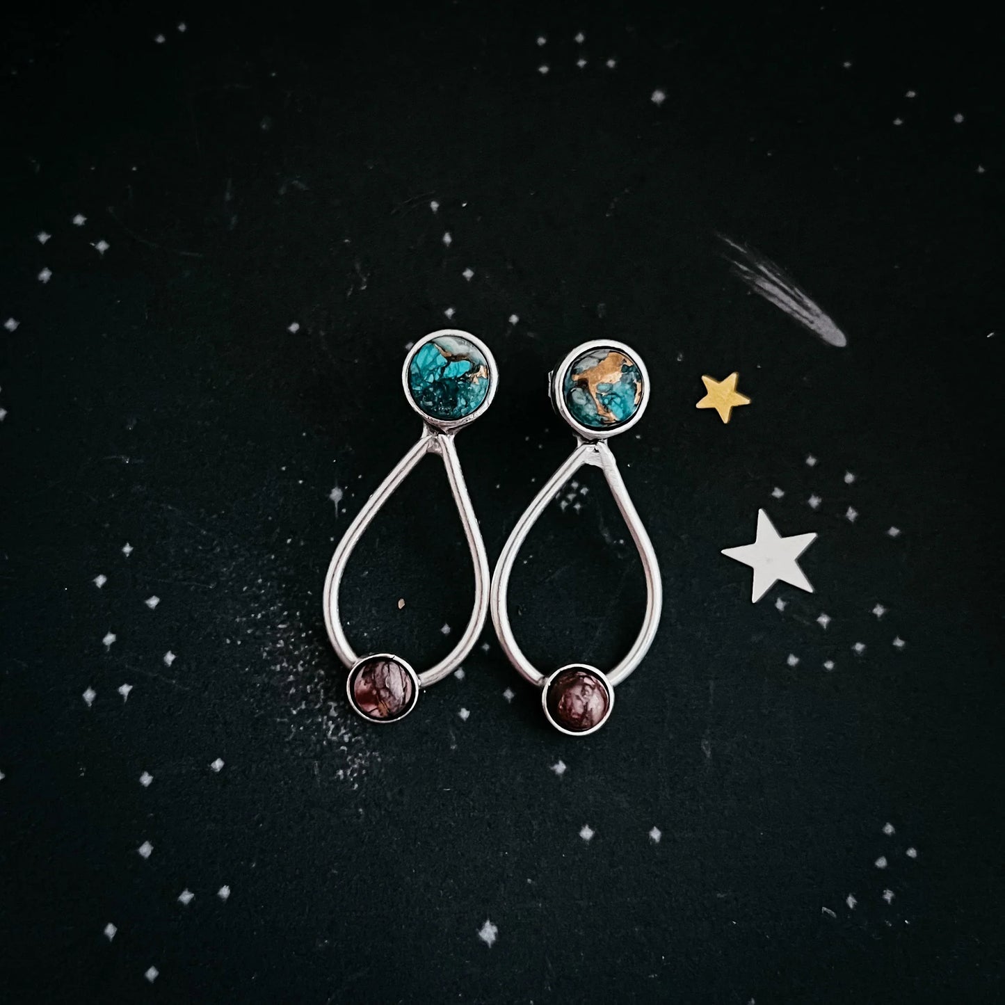 Journey to Mars Earrings - Copper Chrysocolla Earth and Red Jasper Mars - minbolu -