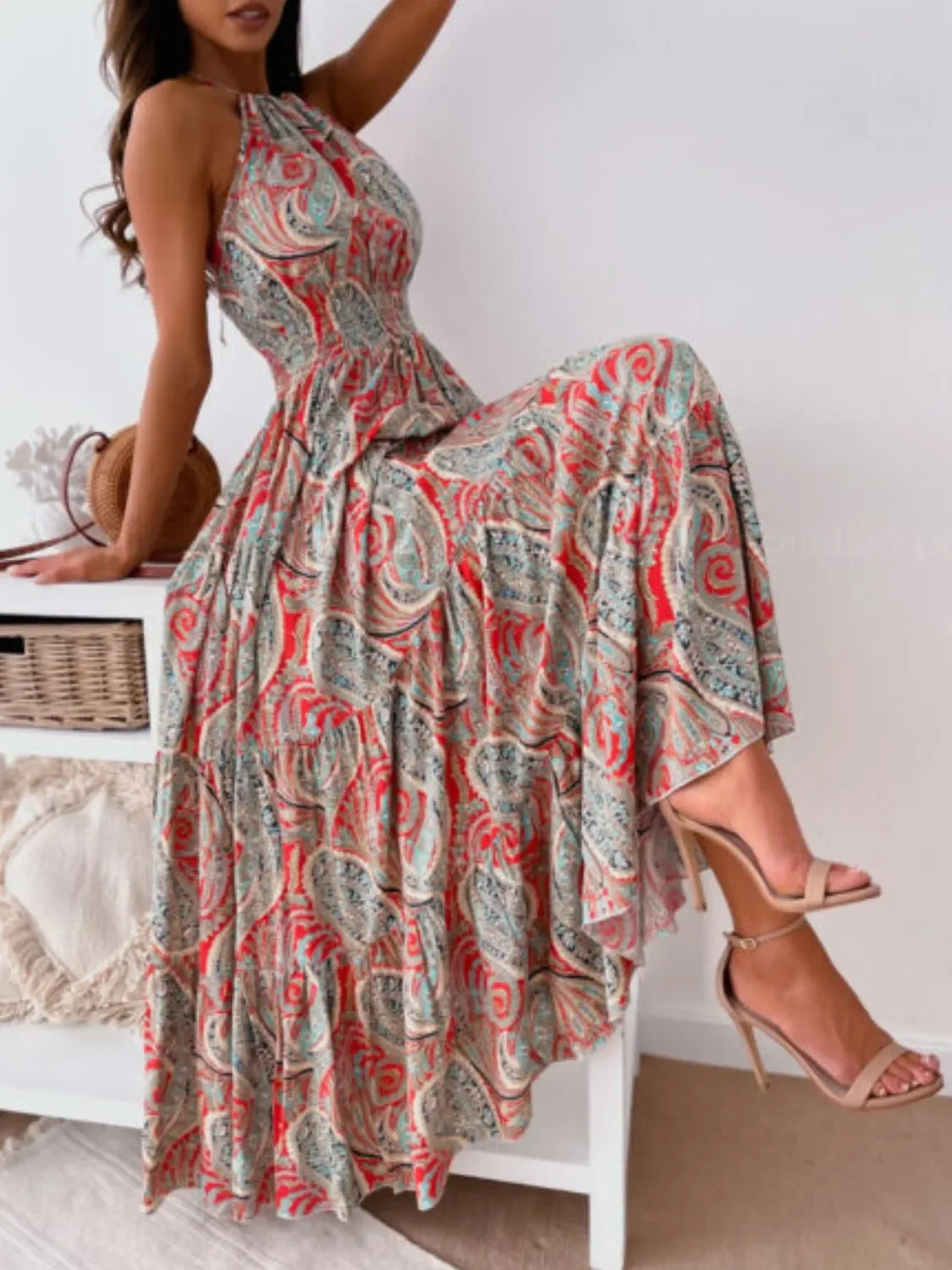 Boho Charm Halter Maxi Dress - minbolu -
