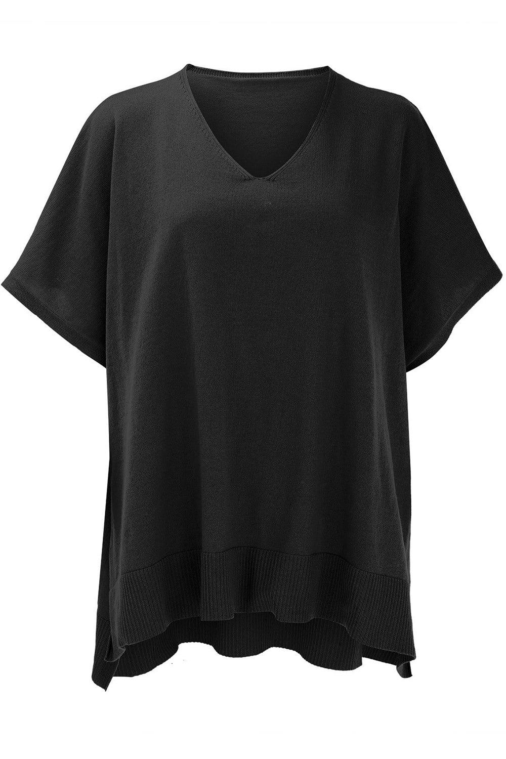 Slit V-Neck Half Sleeve Knit Top - minbolu -