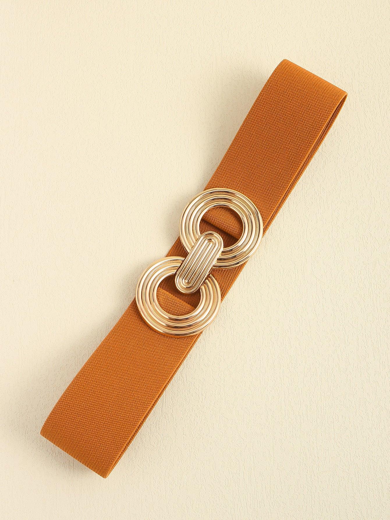 Geometric Buckle Wide Belt - Trendy Elastic Accessory - minbolu -