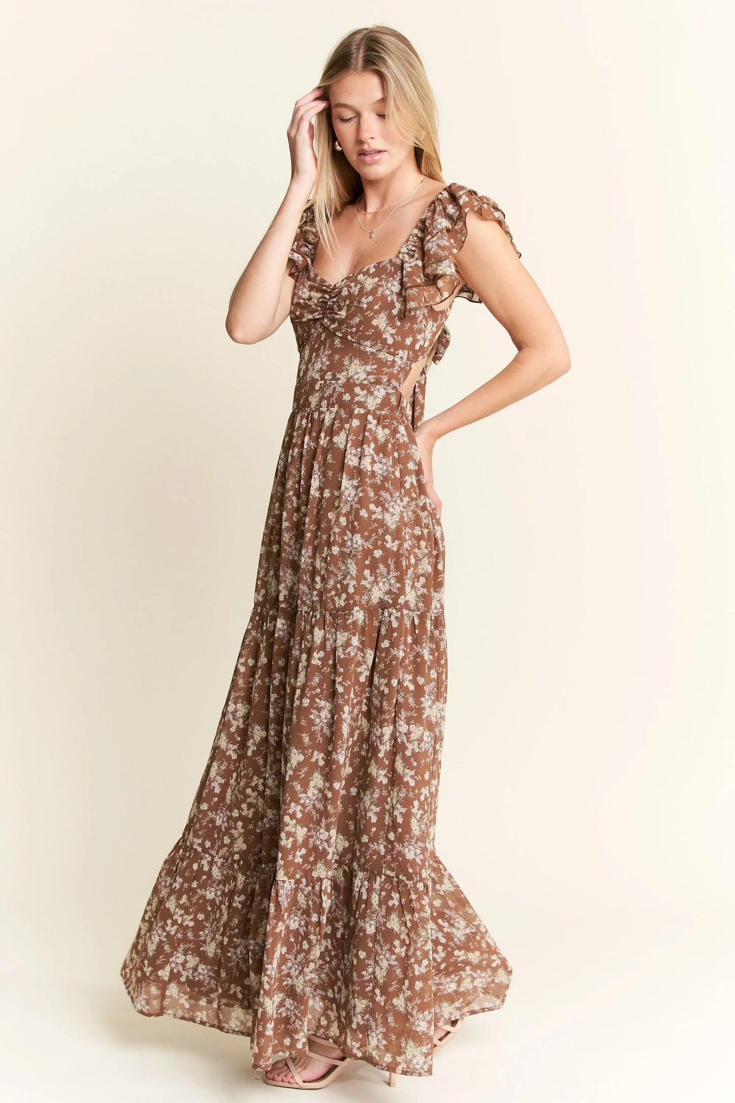 Jade By Jane Ruffle Sleeve Tiered Maxi Dress - minbolu -