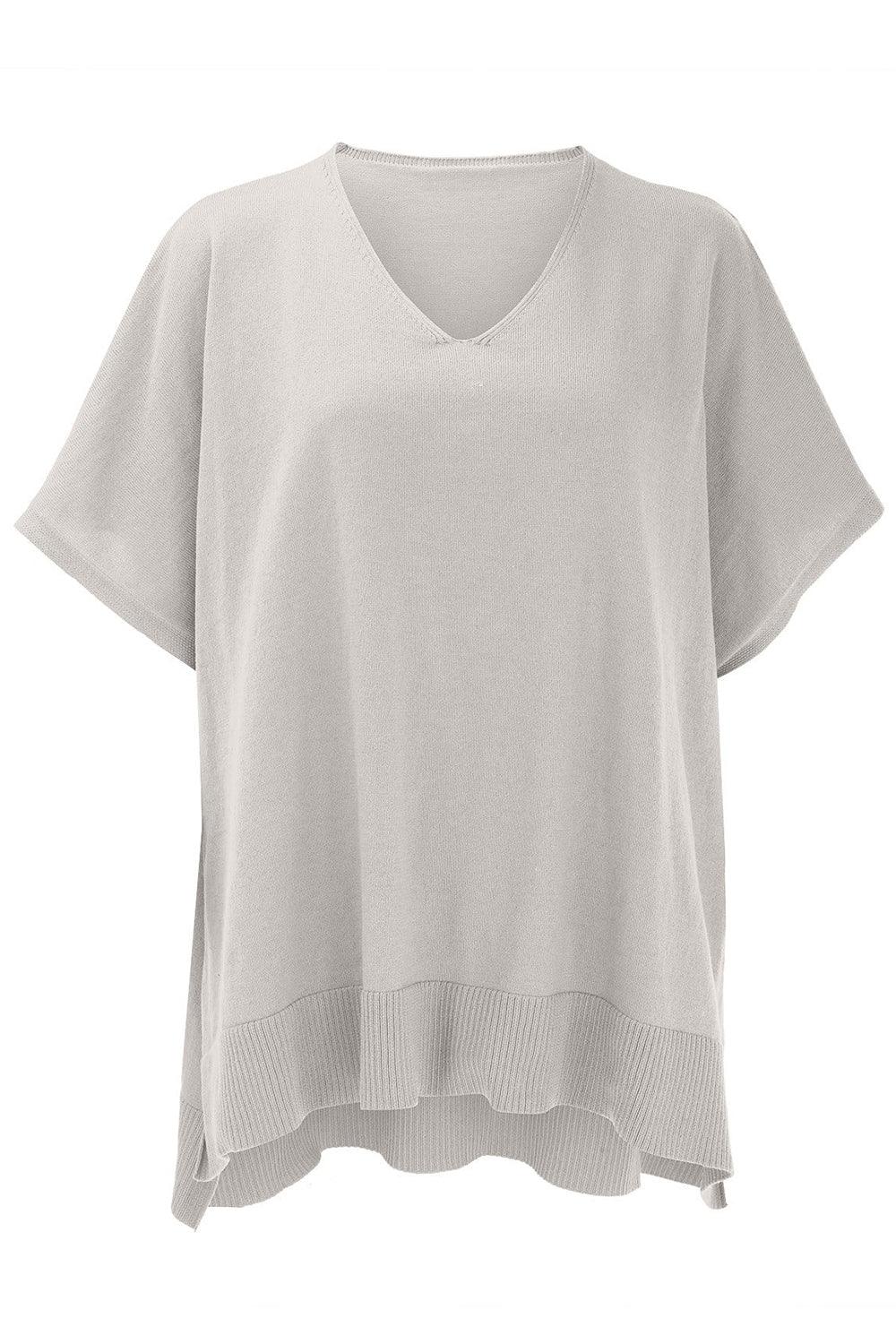 Slit V-Neck Half Sleeve Knit Top - minbolu -