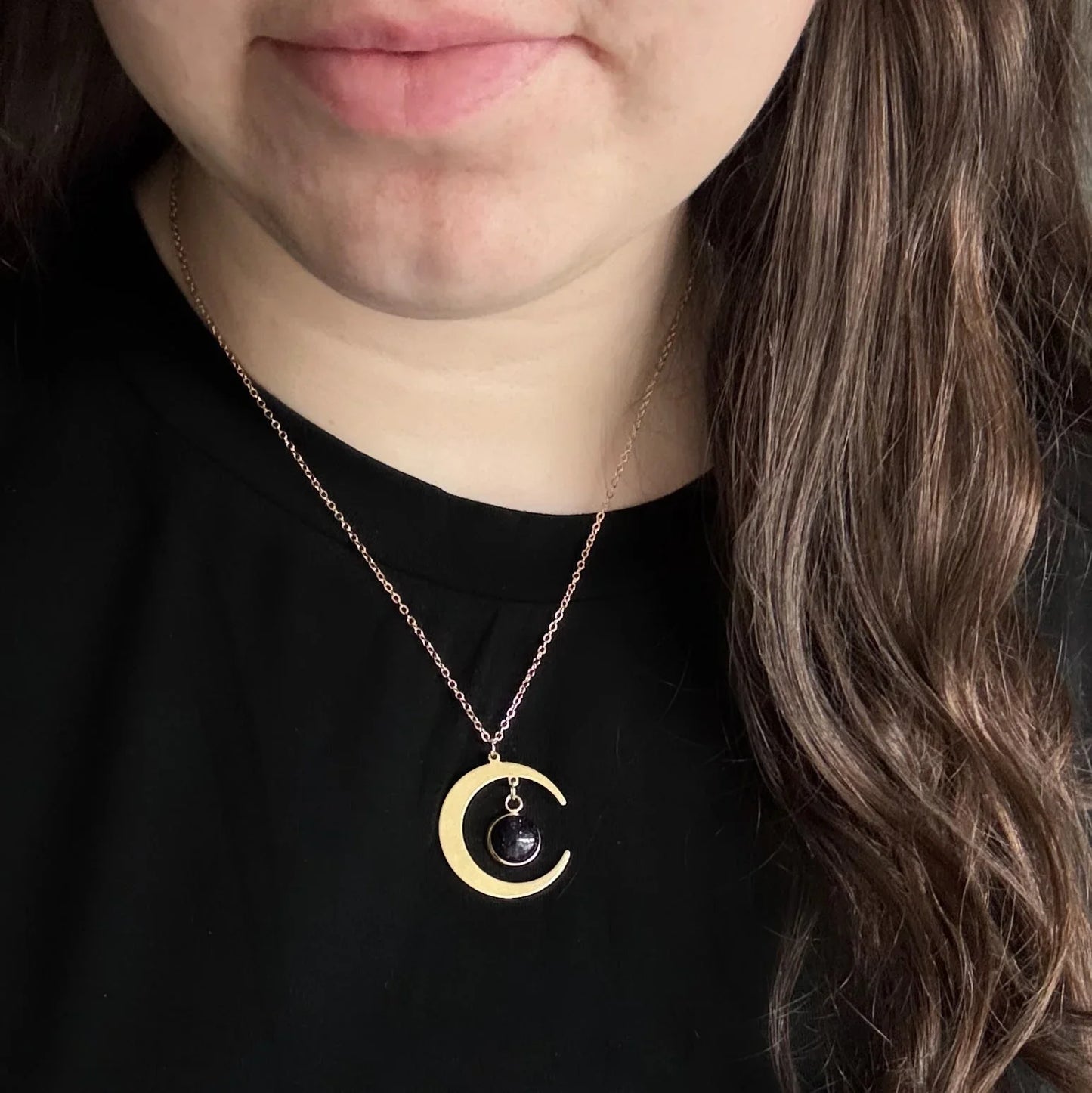 Starlit Crescent Necklace with Blue Sandstone | yugen Boho Moon Necklace - minbolu -