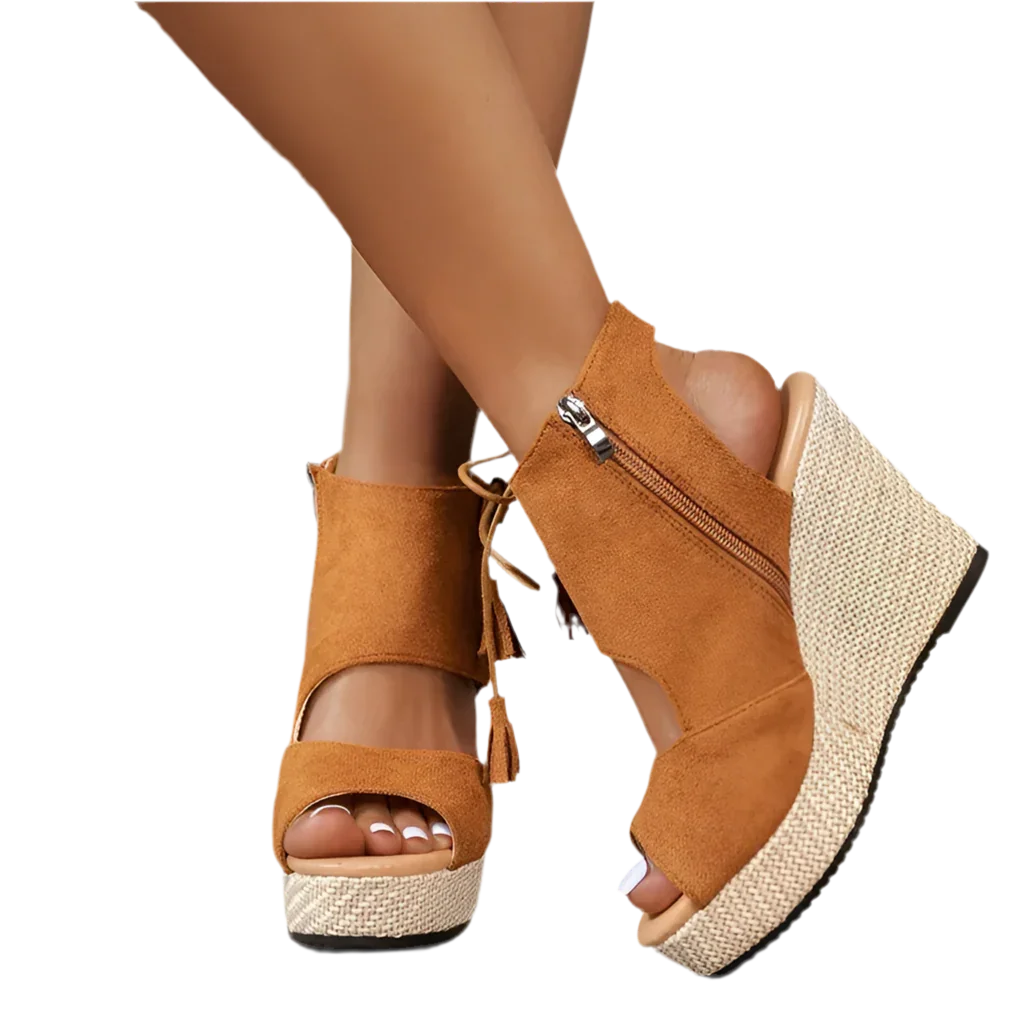 Boho Wedge Sandals - Women's Peep Toe Mid Heel Comfort Shoes - minbolu -