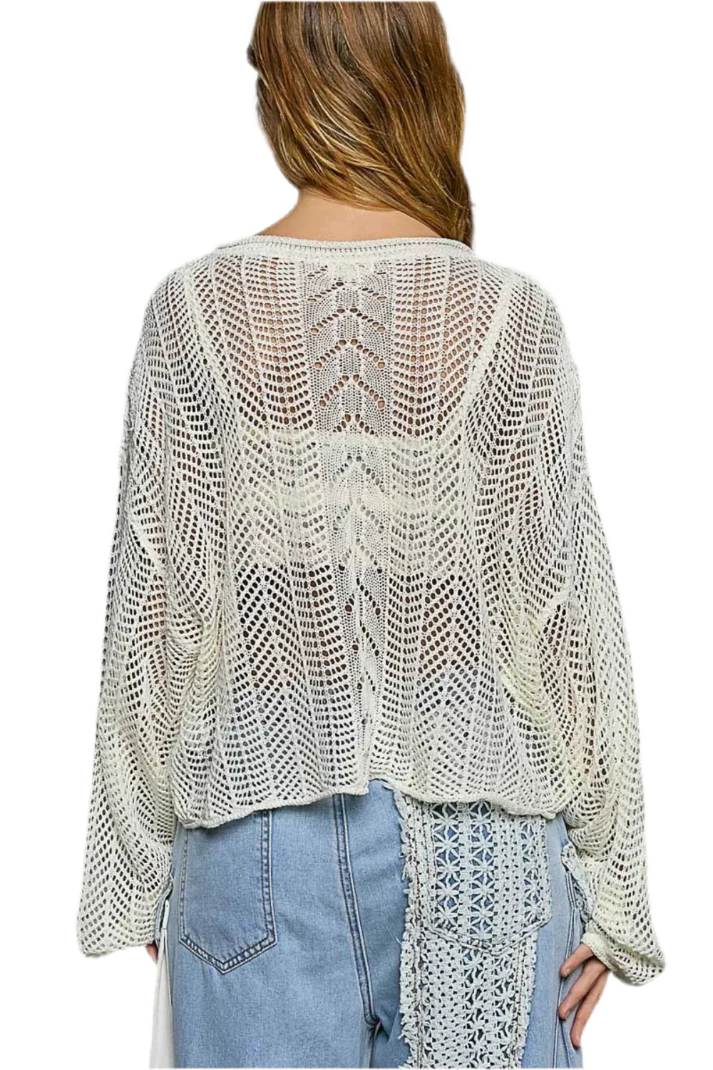 Openwork Balloon Sleeve Knit Cover Up - minbolu -