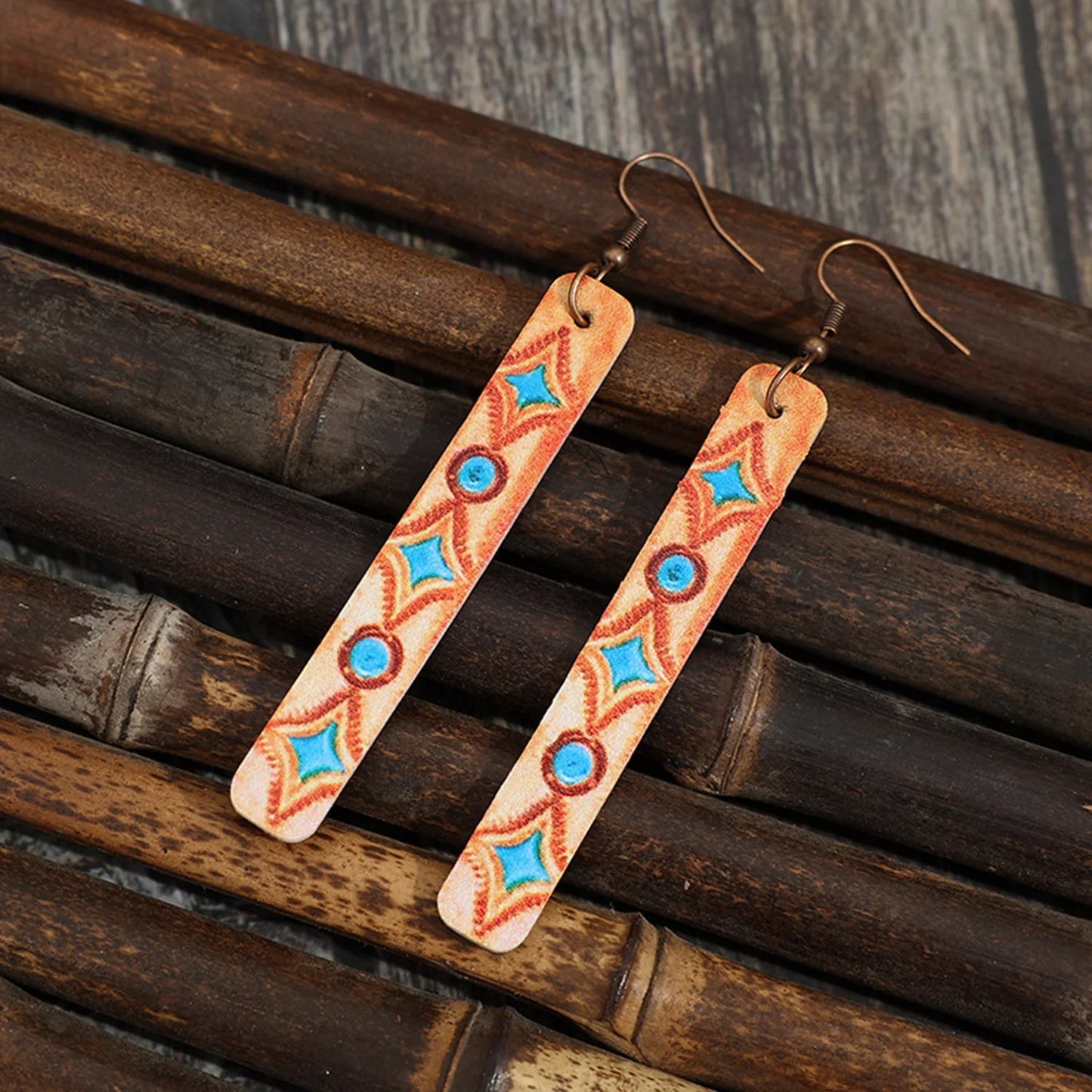 Geometric Leather Bar Earrings - Stylish Iron & Leather Design - minbolu -