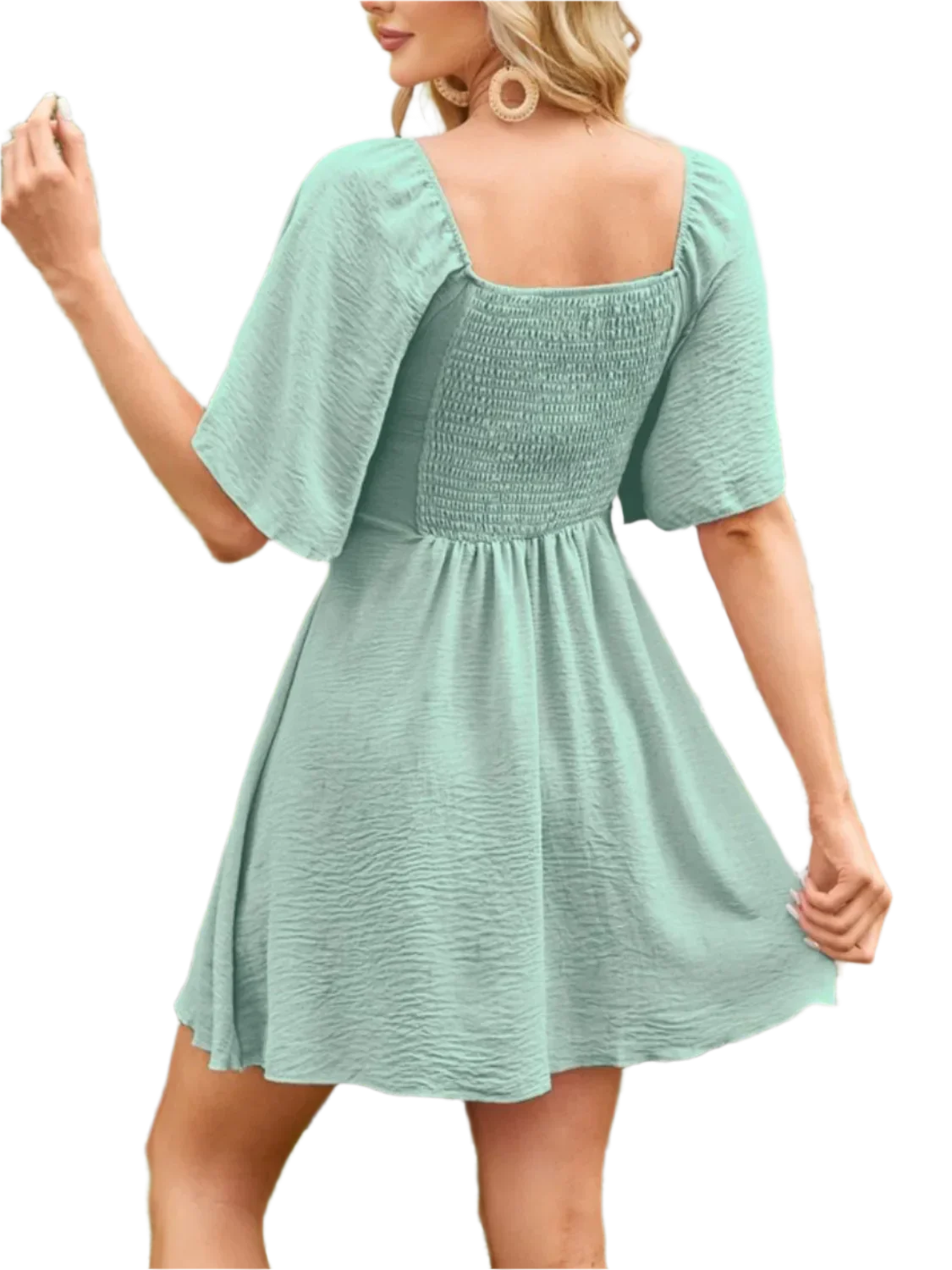 Boho Mini Dress with Smocked Back - minbolu -