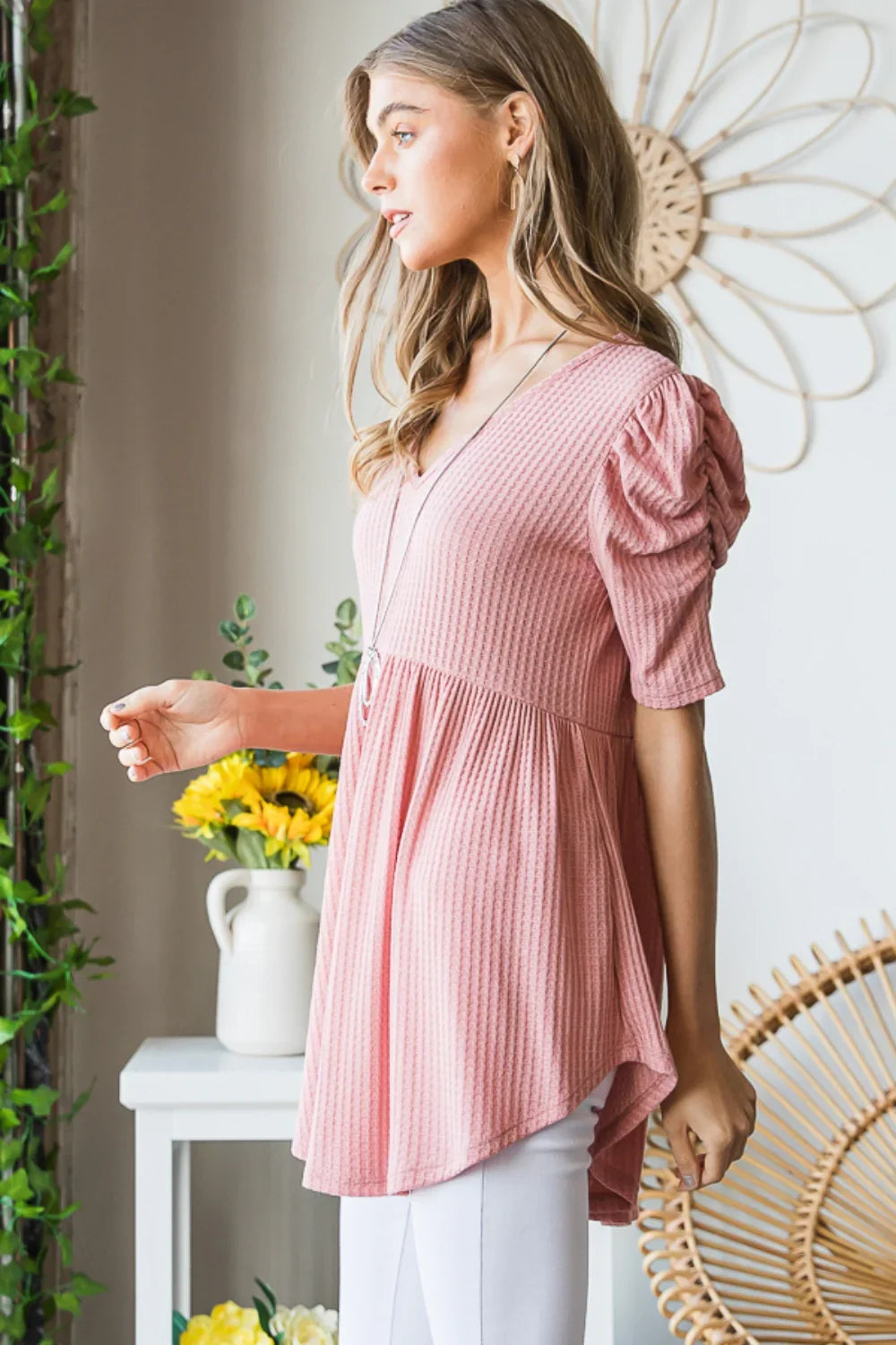 Heimish Waffle Knit Babydoll Top - minbolu -