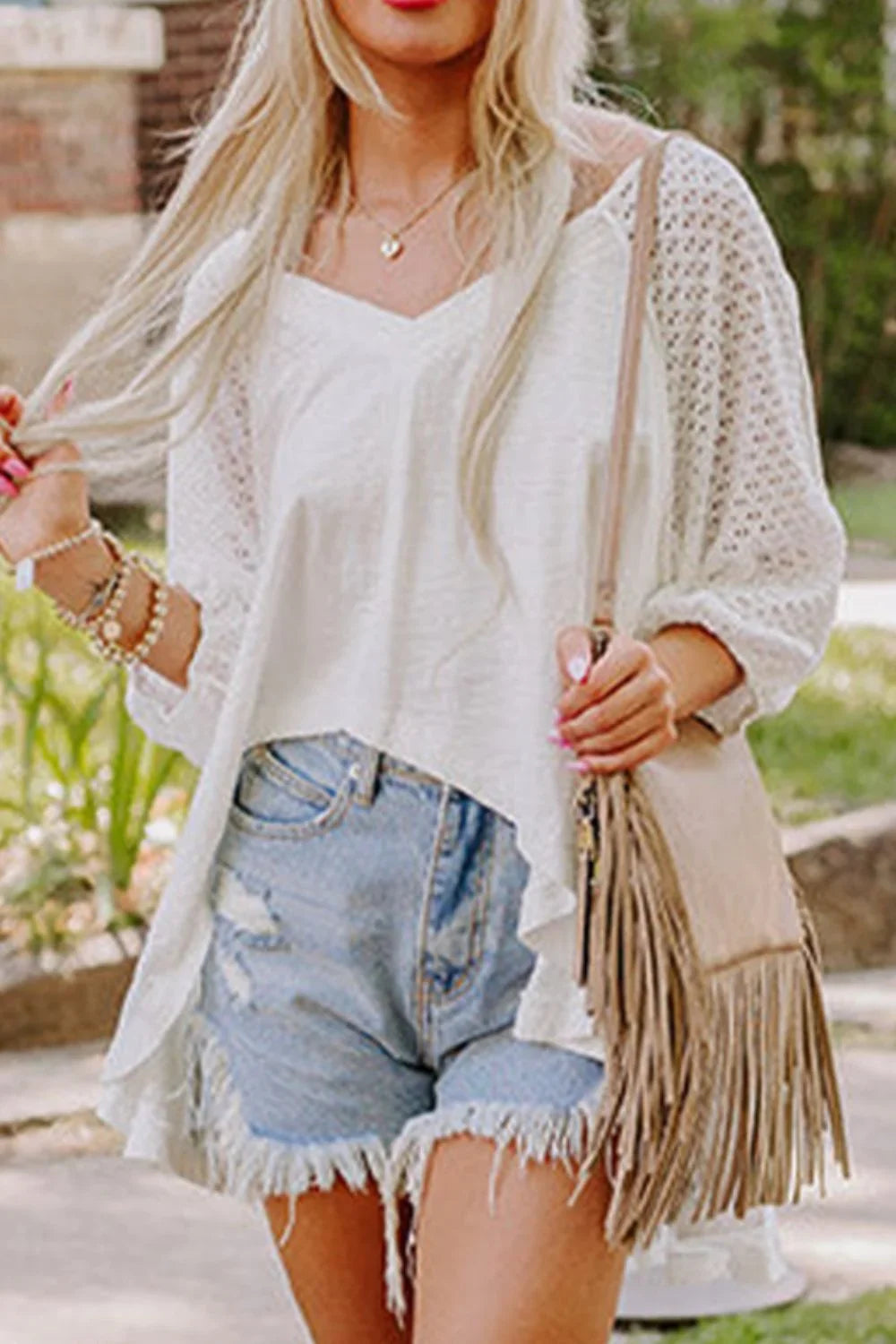 Openwork High-Low Oversized Top - minbolu -