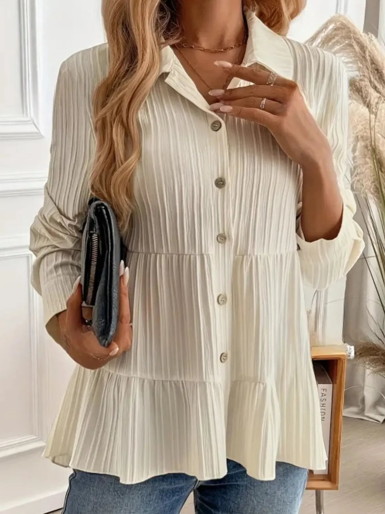 Striped Button-Down Tiered Shirt - minbolu -