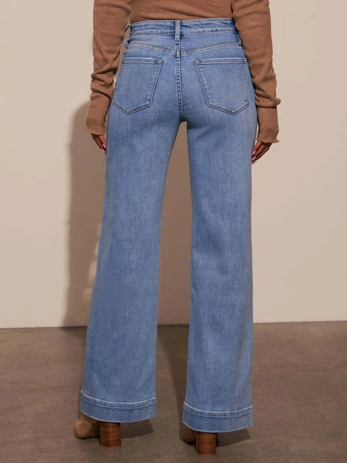High Rise Wide Leg Jeans with Front Pockets - minbolu -