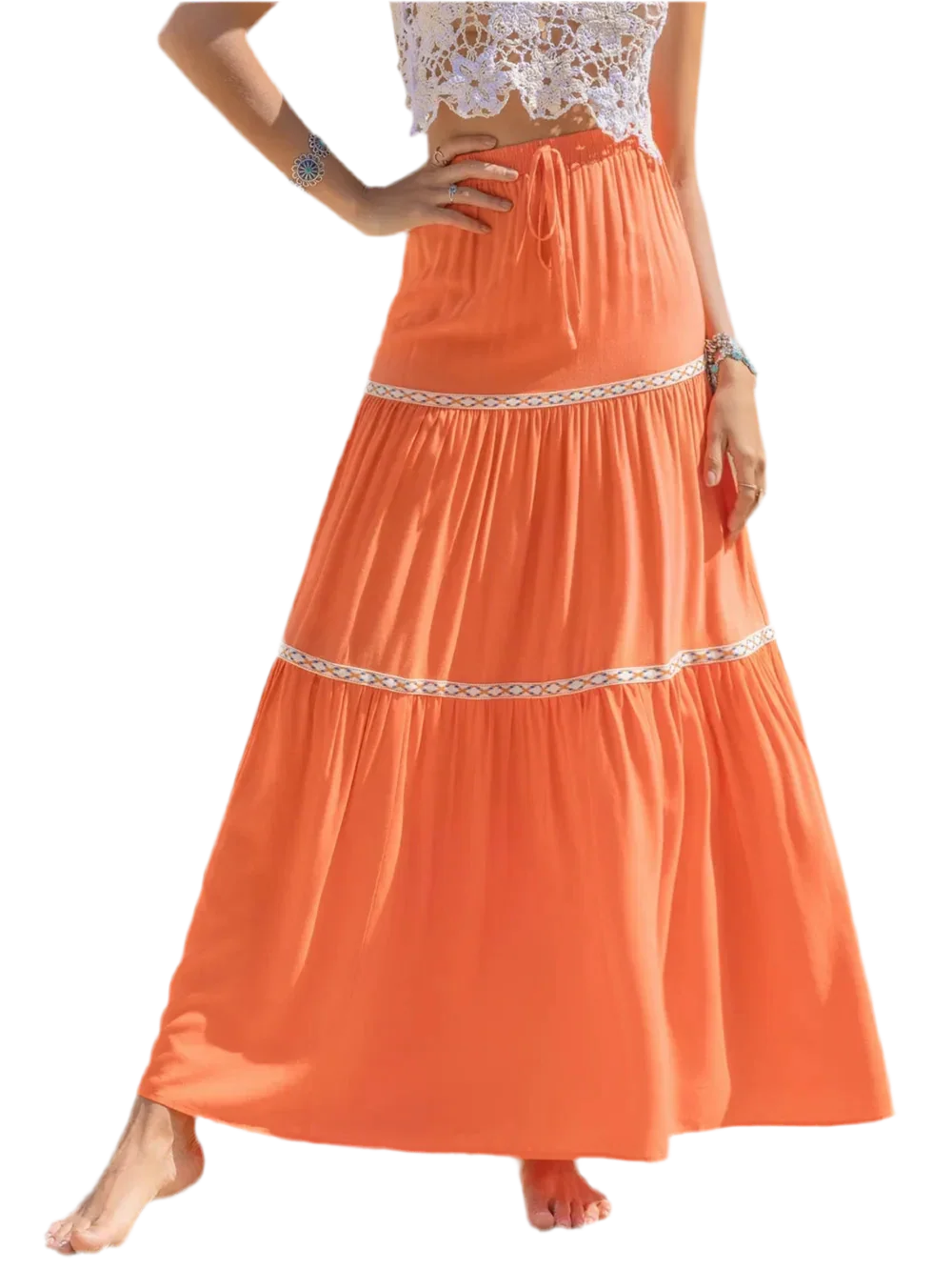 Ruched High Waist Maxi Tiered Skirt - minbolu -