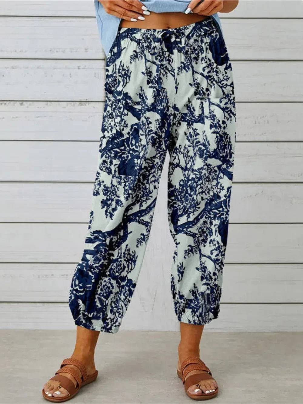 Printed Tied Cropped Pants - minbolu -
