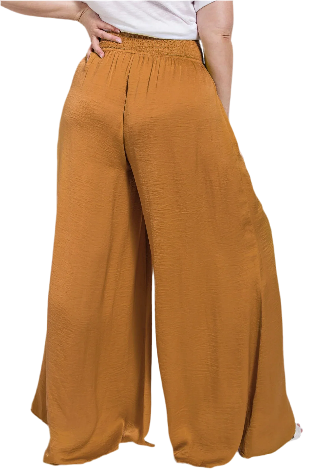 Washed Satin Wide Leg Pants - Elegant Camel Style - minbolu -