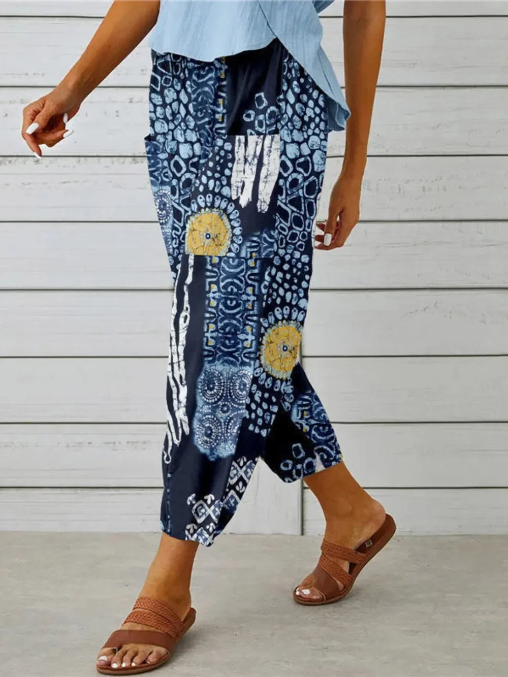 Printed Tied Cropped Pants - minbolu -