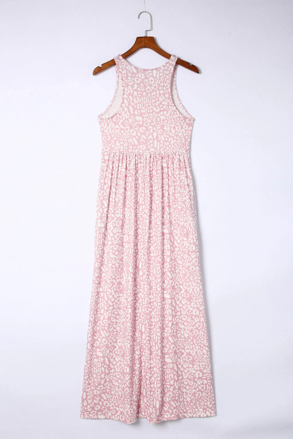 Pink Sleeveless Floor Length Leopard Print Dress with Pockets - minbolu -
