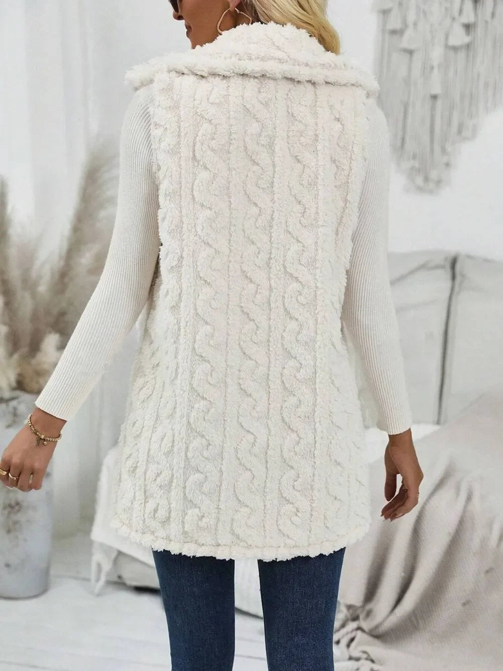 Fuzzy Button Up Vest Coat - minbolu -