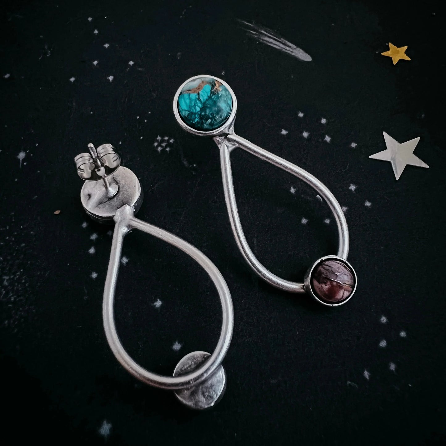 Journey to Mars Earrings - Copper Chrysocolla Earth and Red Jasper Mars - minbolu -