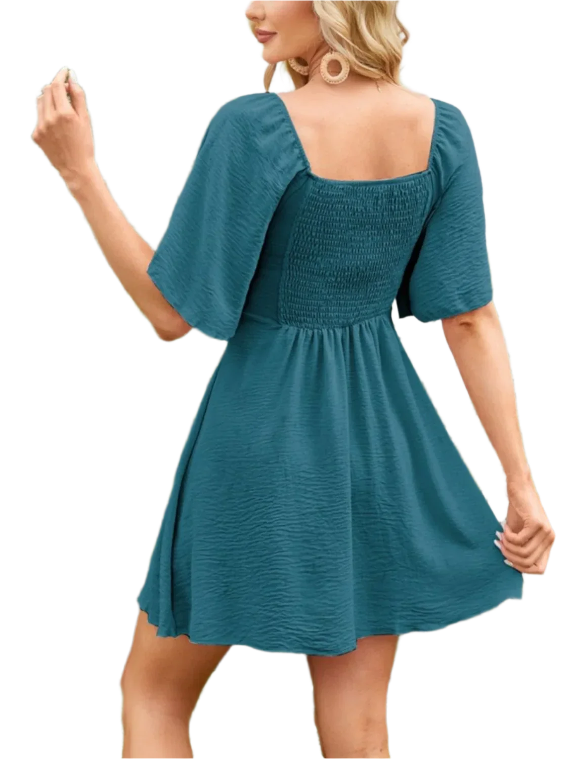 Boho Mini Dress with Smocked Back - minbolu -