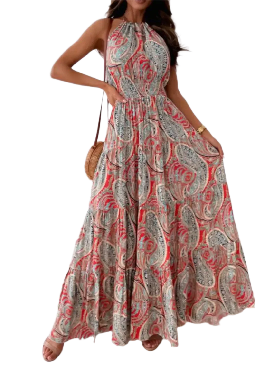 Boho Charm Halter Maxi Dress - minbolu -