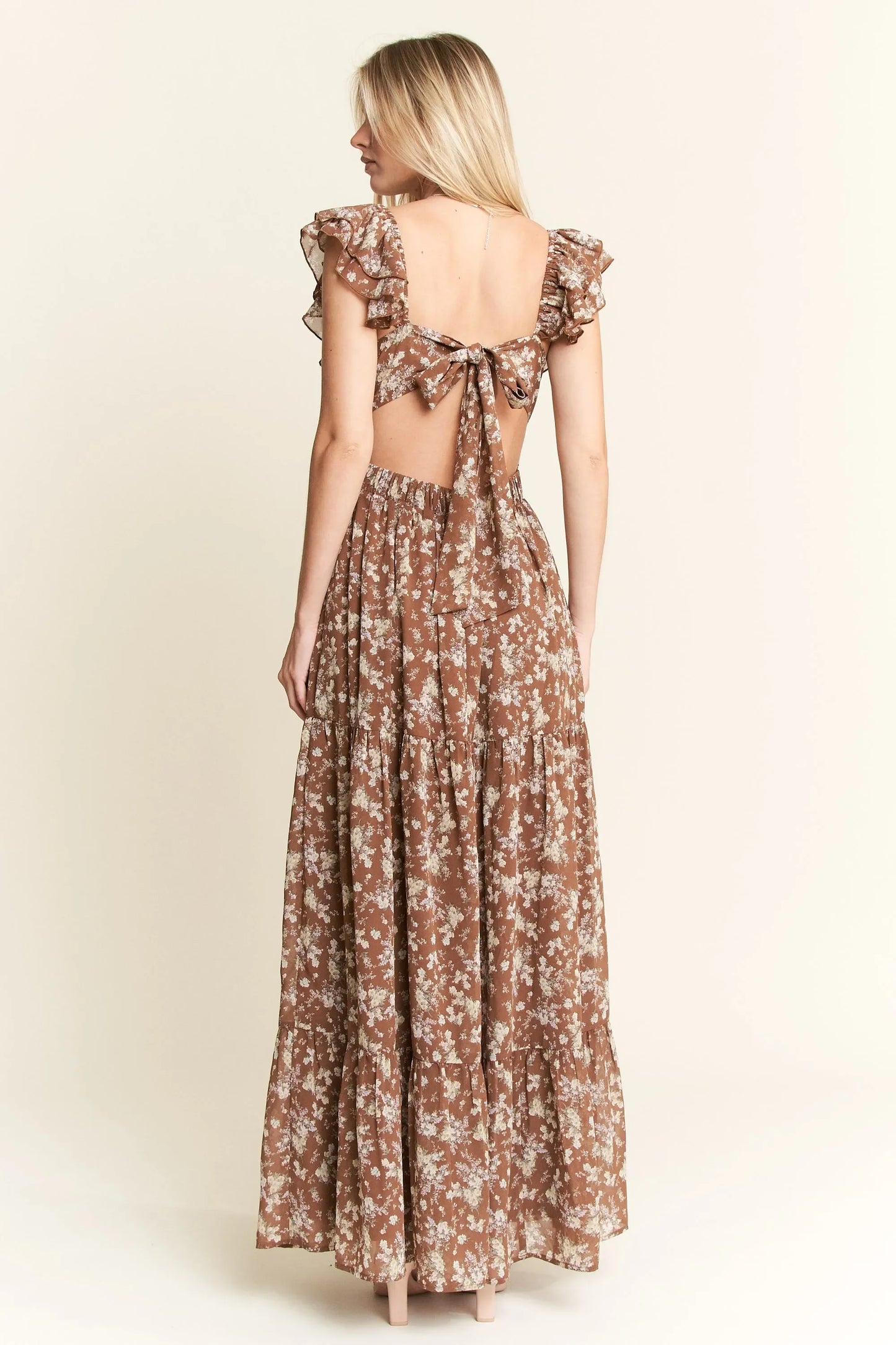 Jade By Jane Ruffle Sleeve Tiered Maxi Dress - minbolu -