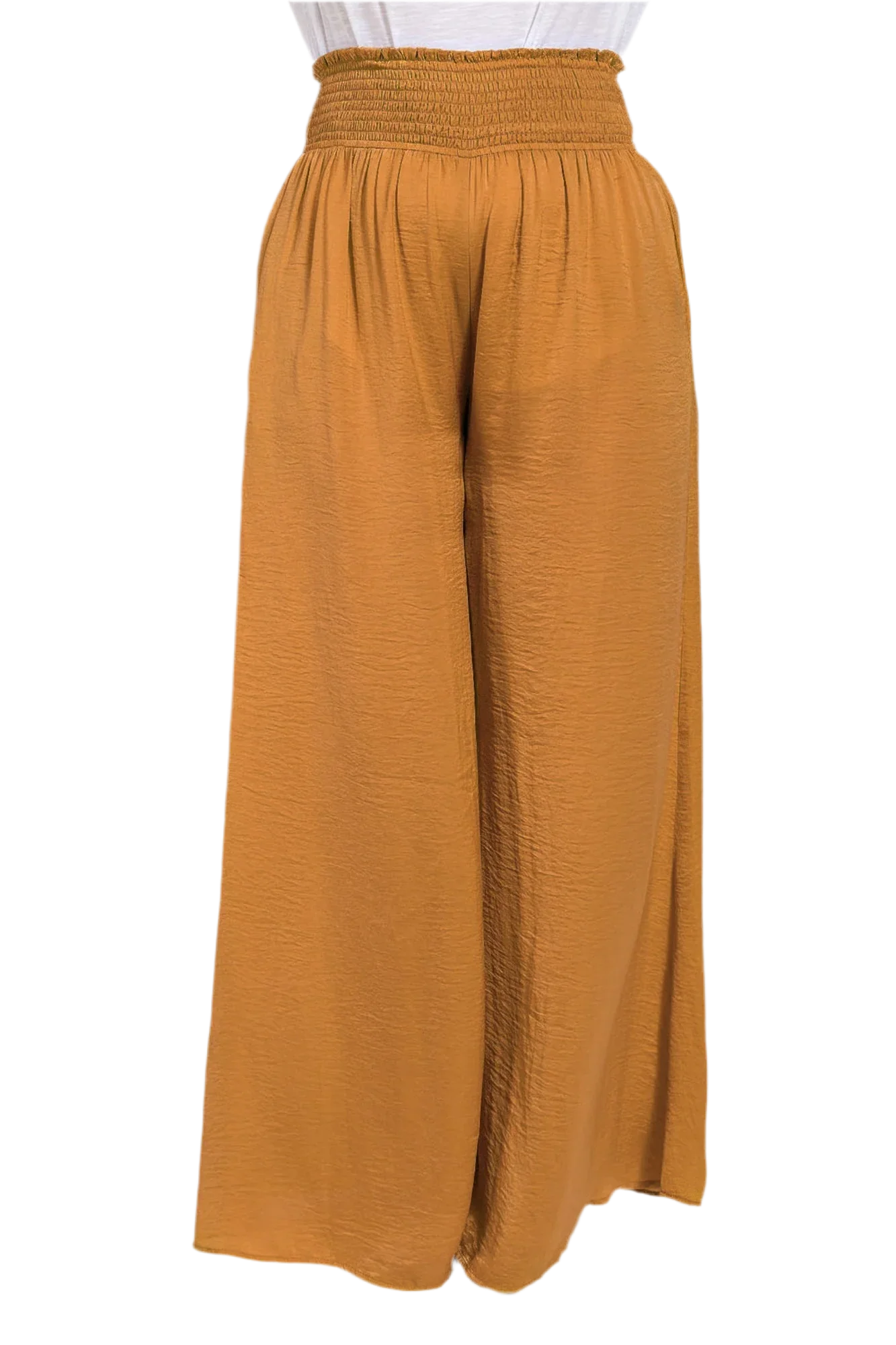 Washed Satin Wide Leg Pants - Elegant Camel Style - minbolu -