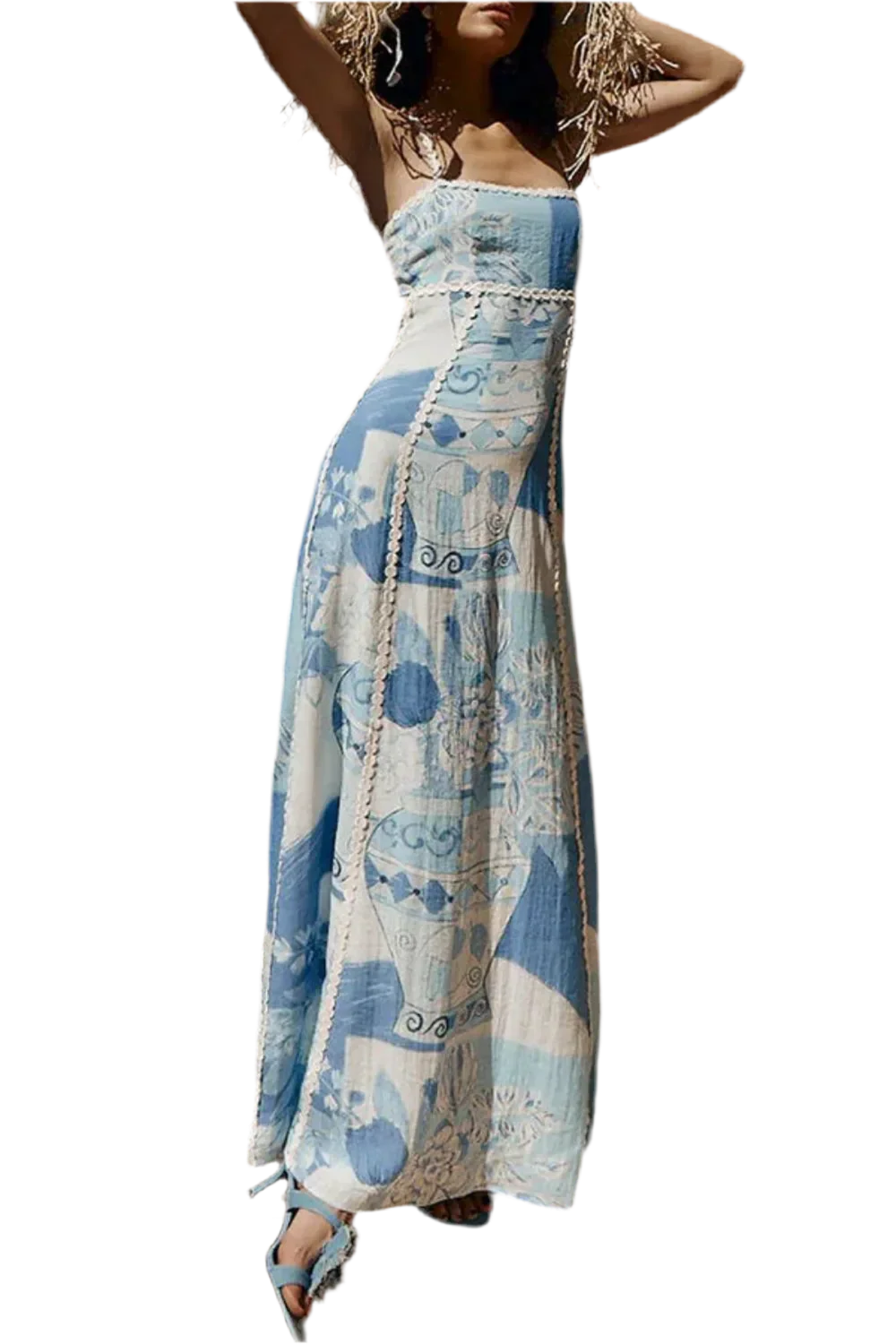 Printed Square Neck Maxi Dress - Alluring Design - minbolu -
