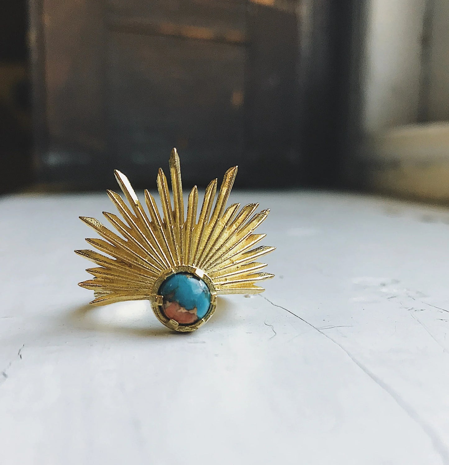 Sun Goddess Ring with Copper Oyster Turquoise - minbolu -