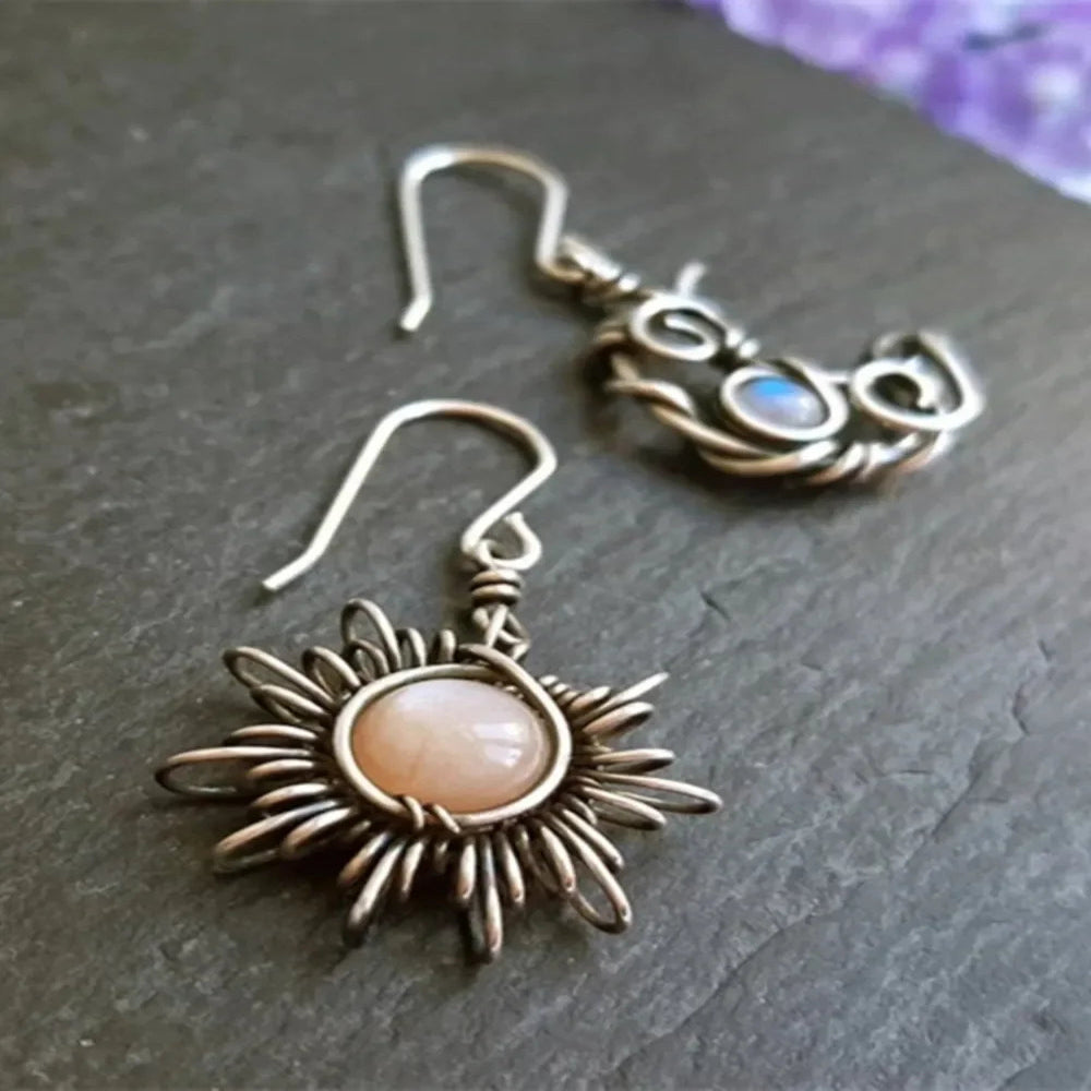 Alloy Moon & Sun Dangle Earrings - minbolu -