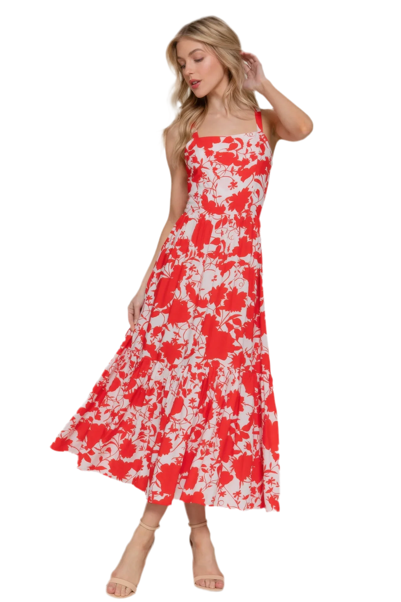 Floral Print Cami Midi Dress - Lightweight & Elegant - minbolu -