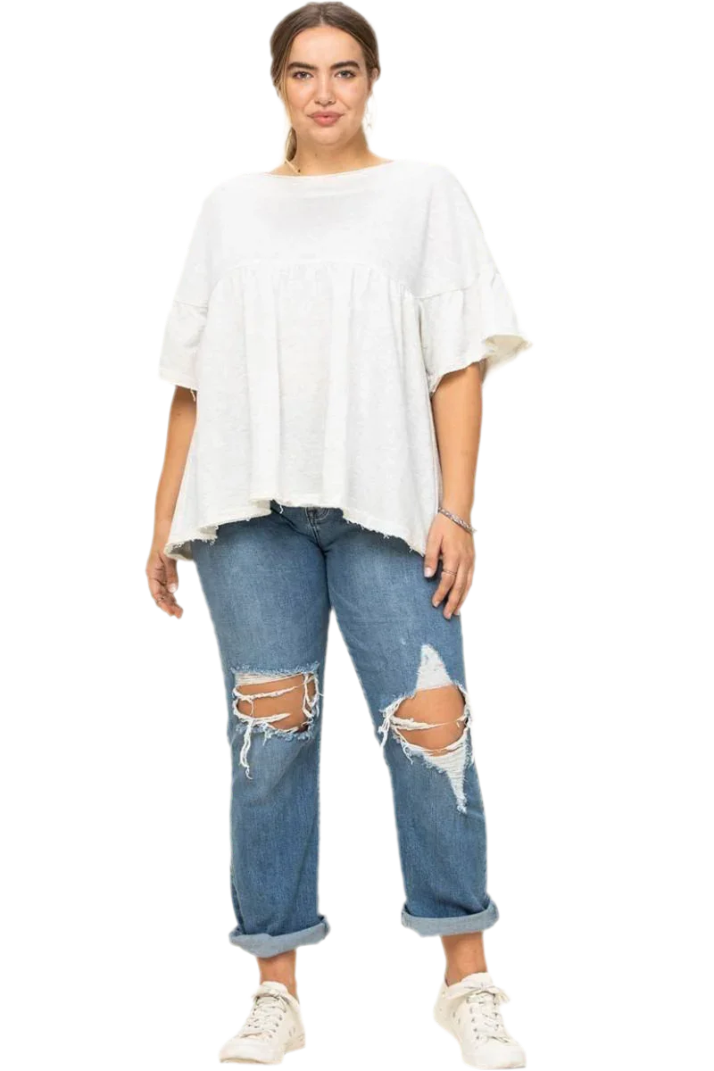 Solid French Pullover Lace Detail Top - minbolu -