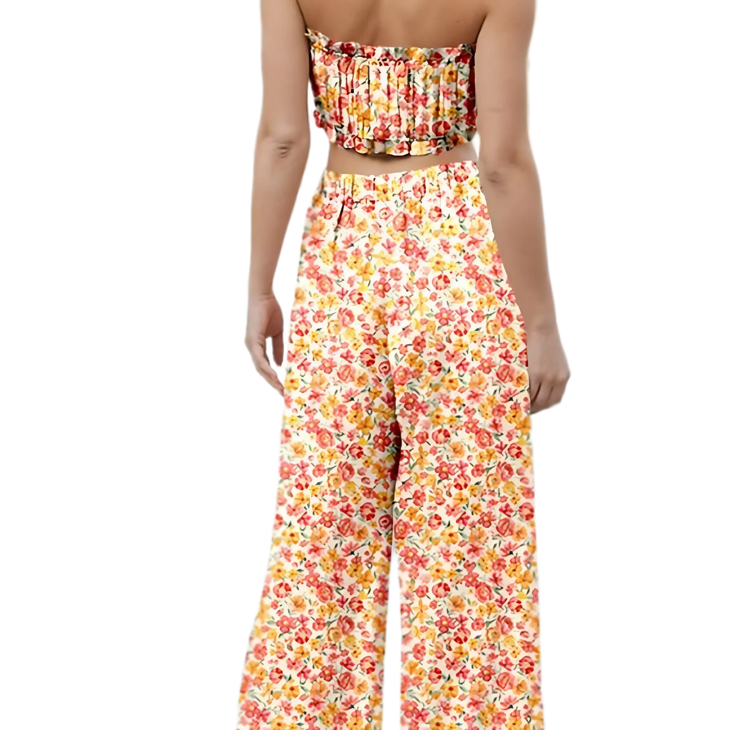 Boho Bloom Bandeau Top & Wide-Leg Pants Set - minbolu -