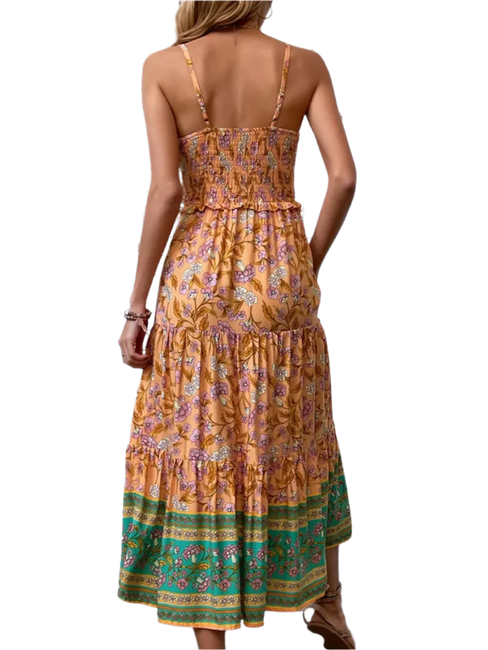 Boho Square Neck Midi Dress - minbolu -