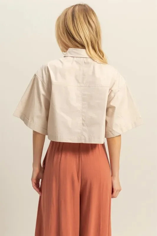 Cropped Women's Shirt - HYFVE Poplin Collar with Pockets - minbolu -