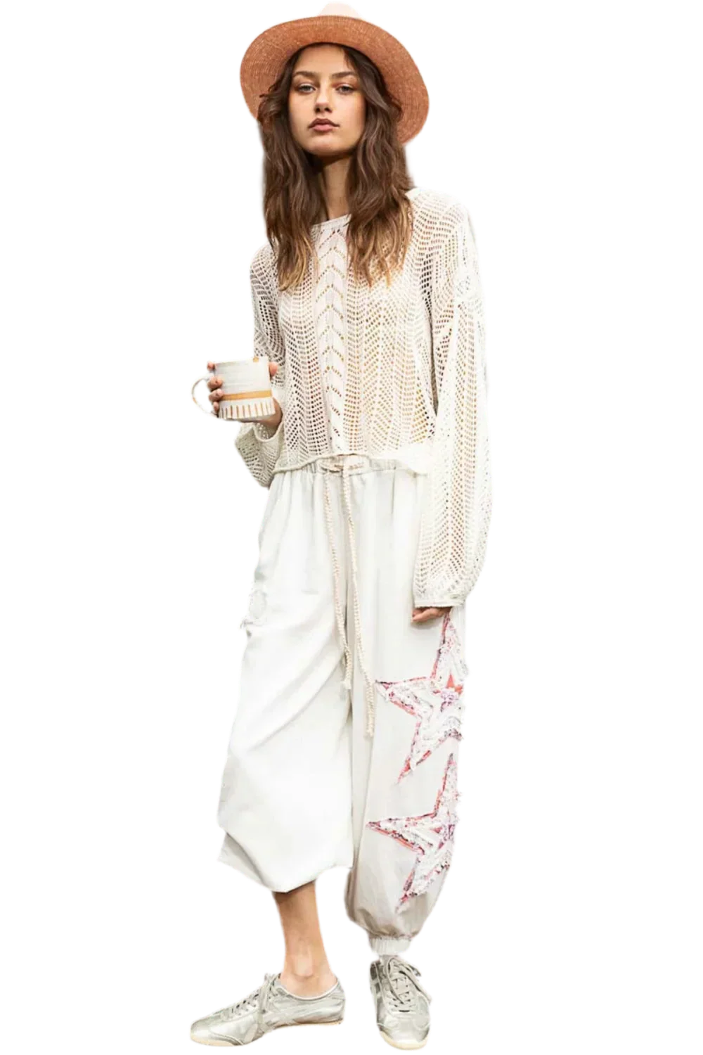 Openwork Balloon Sleeve Knit Cover Up - minbolu -